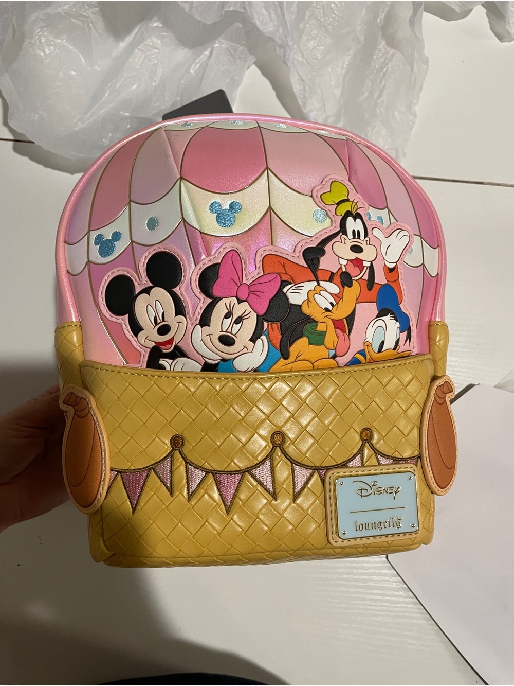 Disney x Loungefly Pink & Yellow Kids Backpack with Mickey & Friends